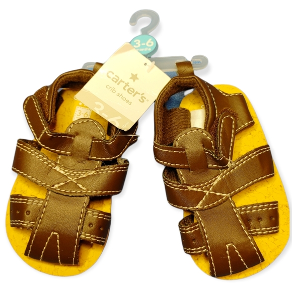 💥Bundle Only💥 CARTER'S NWT Brown Sandal Crib Shoe - Picture 1 of 2